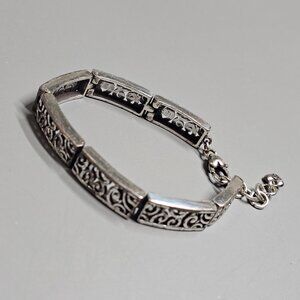 Brighton Deco Lace Bracelet Silver Plated Scroll Panel Links Adjustable 7"- 8”